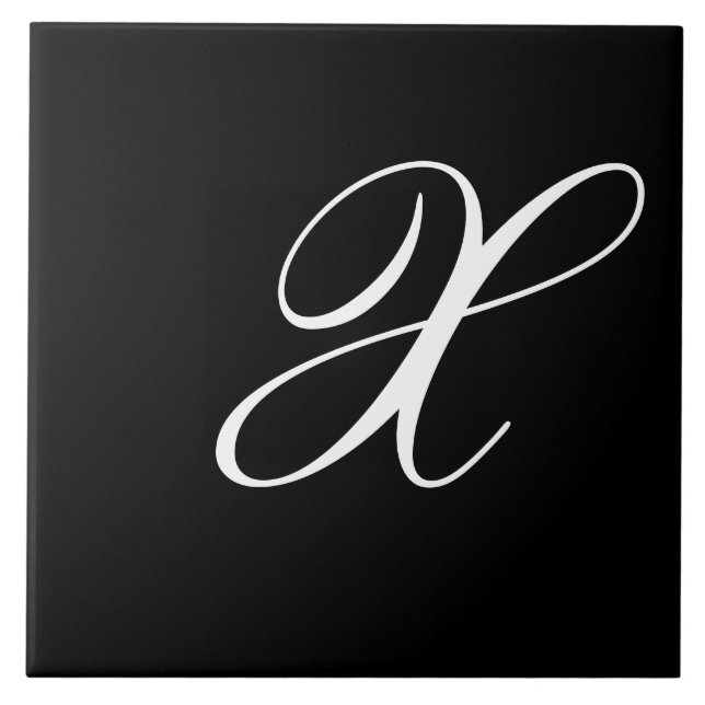 X Monogram Initial White on Black Ceramic Tile (Front)