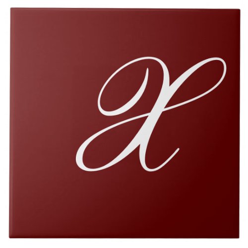 X Monogram Initial White on Dark Red Ceramic Tile