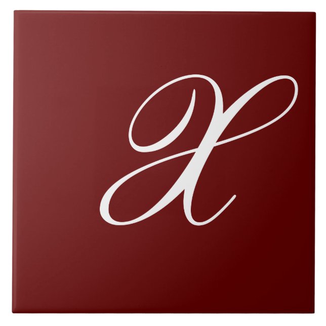 X Monogram Initial White on Dark Red Ceramic Tile (Front)
