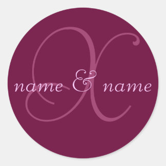 "X" monogram label, personalize first names Classic Round Sticker