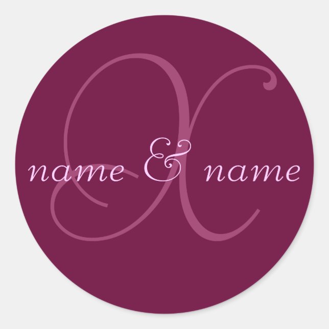 "X" monogram label, personalize first names Classic Round Sticker (Front)