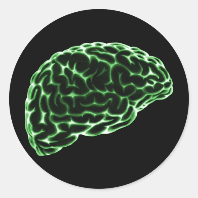 X-RAY BRAIN SIDE VIEW GREEN CLASSIC ROUND STICKER (Front)
