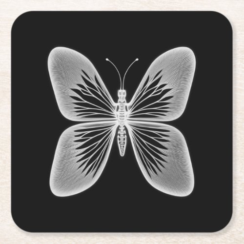 X_Ray Butterfly 2 _ BW Square Paper Coaster