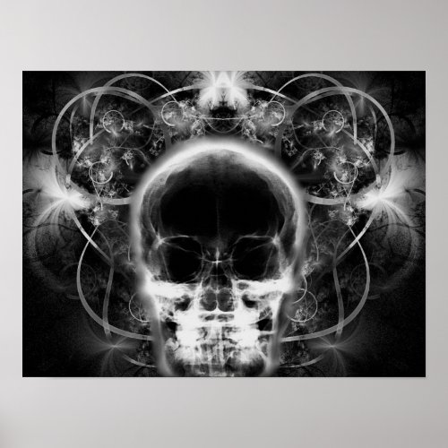  X_Ray Butterfly Fractal Skull _ BW Poster