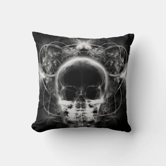  X-Ray Butterfly Fractal Skull - B&W Throw Pillow (Front)