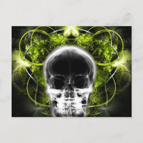  X_Ray Butterfly Fractal Skull _ Lime Green Postcard