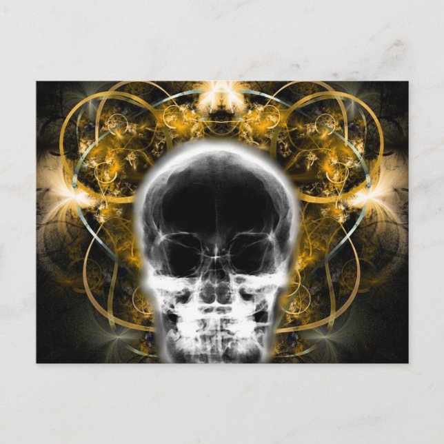  X-Ray Butterfly Fractal Skull - Yellow Postcard (Front)