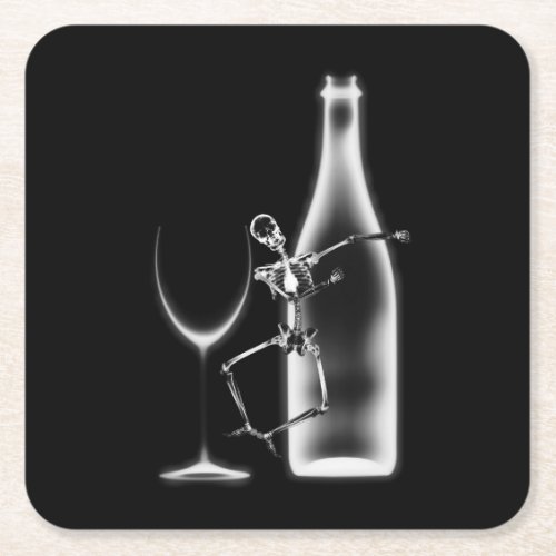 X_Ray Celebration Skeleton  Wine _ BW Square Paper Coaster