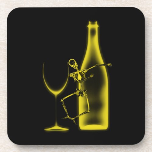X_Ray Celebration Skeleton  Wine _ Yellow Beverage Coaster