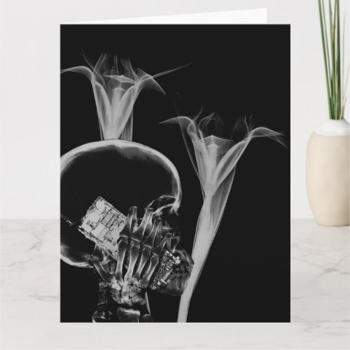 X_Ray Cell Phone Skull  Flowers _ BW Card