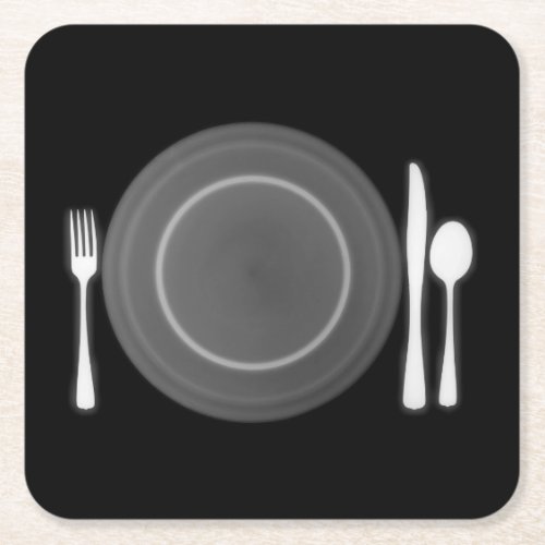 X_Ray Dinner Plate  Cutlery _ BW Square Paper Coaster