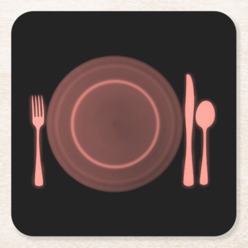 X_Ray Dinner Plate  Cutlery _ Red Square Paper Coaster