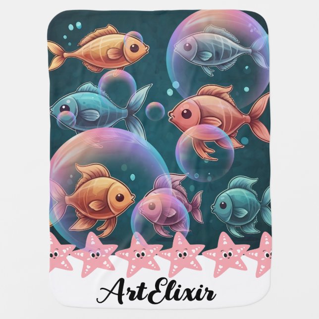 X-Ray Fish Bubbles Print Baby Blanket (Front)