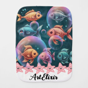 X-Ray Fish Bubbles Print Baby Burp Cloth