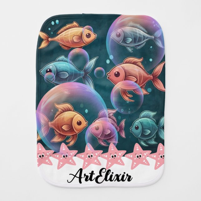 X-Ray Fish Bubbles Print  Baby Burp Cloth (Front)