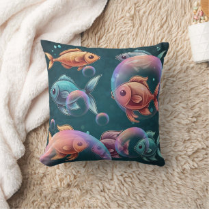 X-Ray Fish Bubbles Print Throw Pillow