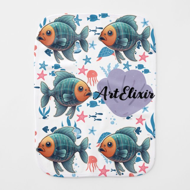 X-Ray Fish Under the Sea Print Baby Burp Cloth (Front)