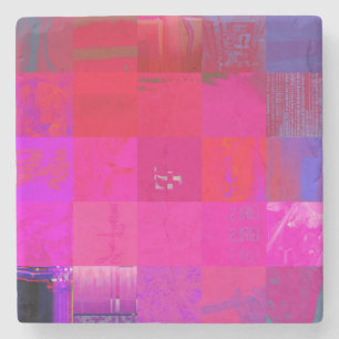 X-ray Girls Glitch Art Grid Hot Pink Stone Coaster