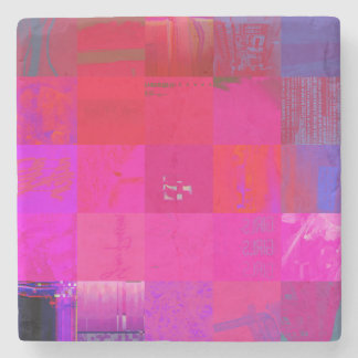 X-ray Girls Glitch Art Grid Hot Pink Stone Coaster