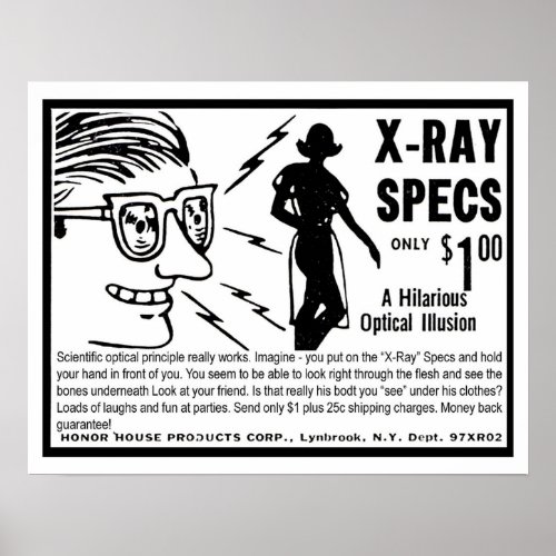 X_ray glasses funny vintage cartoon illustration poster