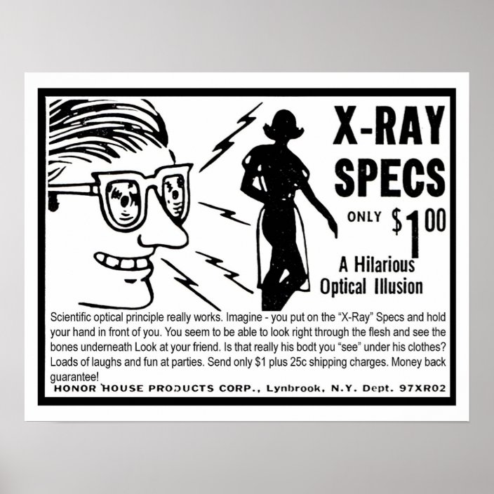 X Ray Glasses Funny Vintage Cartoon Illustration Poster Zazzle Com