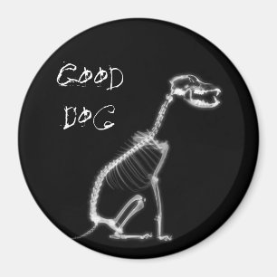 X-RAY GOOD DOG SKELETON SITTING - B&W MAGNET