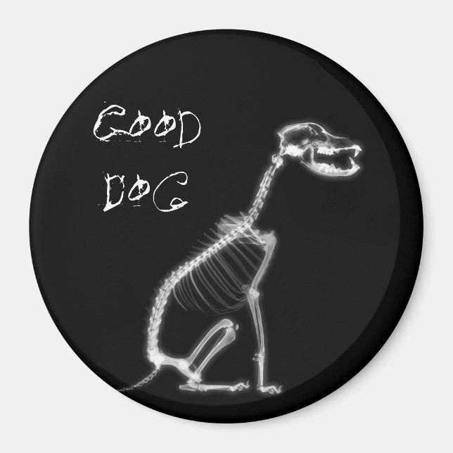 X-RAY GOOD DOG SKELETON SITTING - B&W MAGNET (Front)