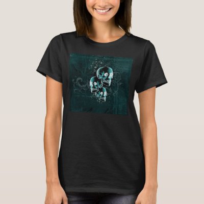 X-ray Green Skulls and Scroll Design T-Shirt