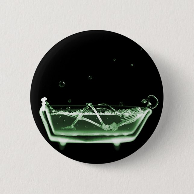 X-Ray Skeleton Bath Black Green Pinback Button (Front)