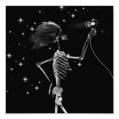 X_Ray Skeleton Getting Dressed _ Black  White Photo Print