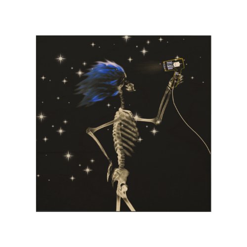 X_Ray Skeleton Getting Dressed _ Blue Hair Wood Wall Art