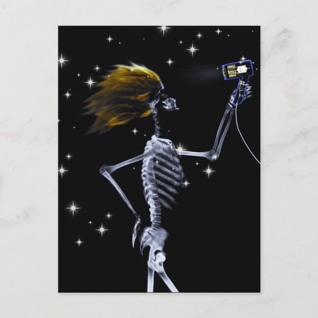 X-Ray Skeleton Getting Dressed - Deep Yellow Hair Postcard (Front)