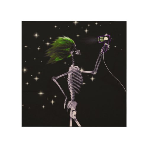 X_Ray Skeleton Getting Dressed _ Green Hair Wood Wall Art