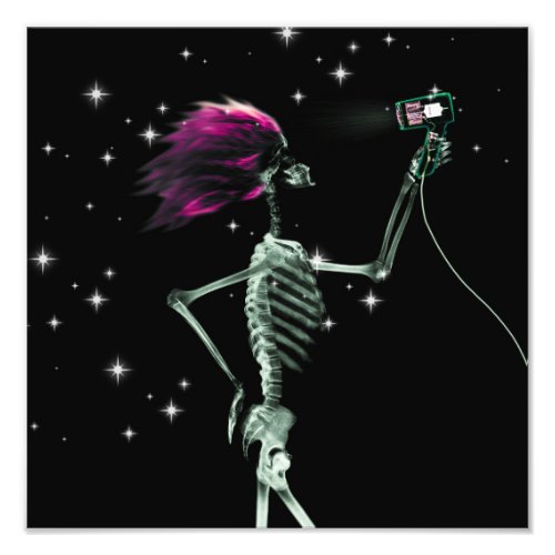 X_Ray Skeleton Getting Dressed _ Pink Hair Photo Print