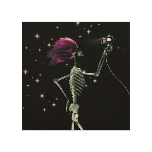 X_Ray Skeleton Getting Dressed _ Pink Hair Wood Wall Art