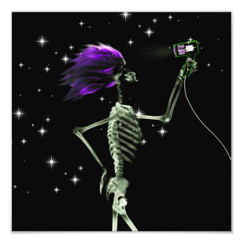 X_Ray Skeleton Getting Dressed _ Purple Hair Photo Print