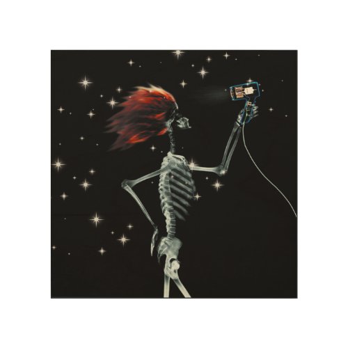 X_Ray Skeleton Getting Dressed _ Red Hair Wood Wall Art