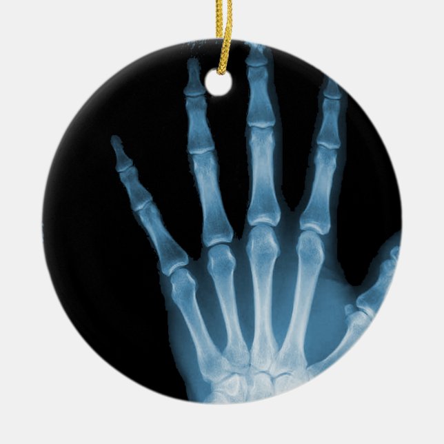 X-RAY SKELETON HAND FINGERS BLUE CERAMIC ORNAMENT (Front)
