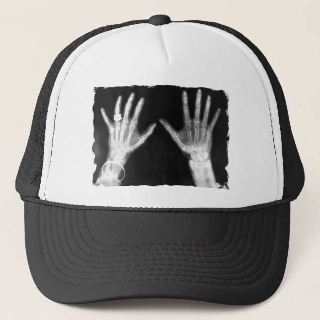 X-Ray Skeleton Hands & Jewelry - B&W Trucker Hat (Front)