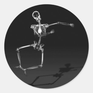 X-RAY SKELETON JOY LEAP B&W CLASSIC ROUND STICKER