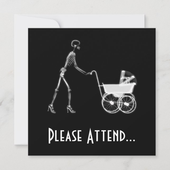 X-Ray Skeleton Mom & Baby - Original B&W Invitation (Front)