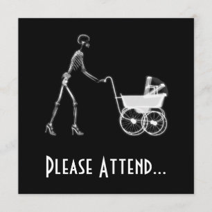 X-Ray Skeleton Mom & Baby - Original B&W Invitation