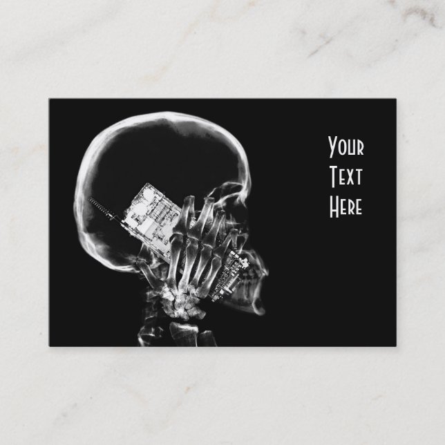 X-RAY SKELETON ON CELL PHONE BLACK & WHITE BUSINESS CARD (Front)
