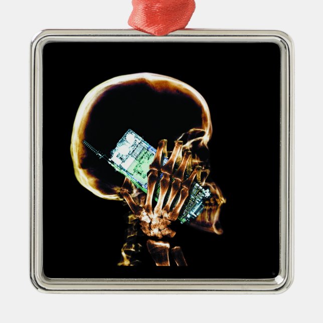X-RAY SKELETON ON CELL PHONE METAL ORNAMENT (Front)
