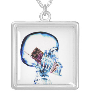 X-RAY SKELETON ON CELL PHONE SILVER PLATED NECKLACE