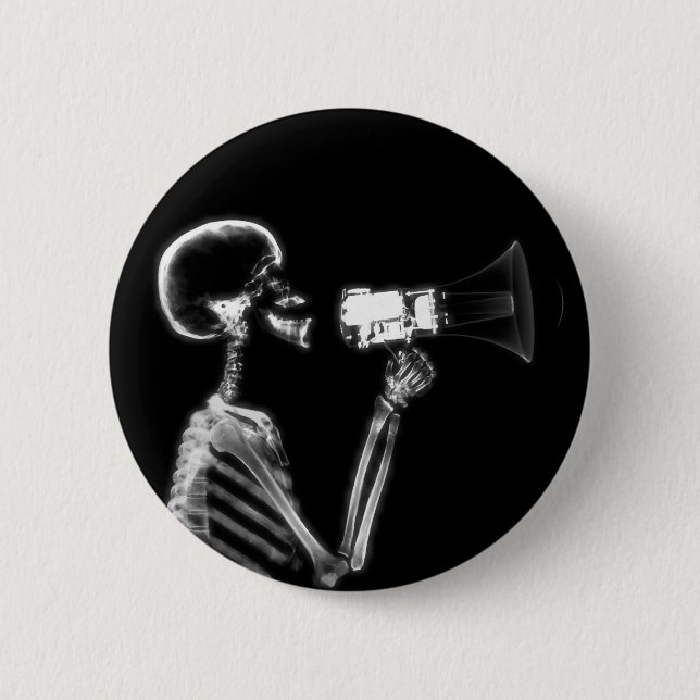 X-RAY SKELETON ON MEGAPHONE - B&W BUTTON (Front)