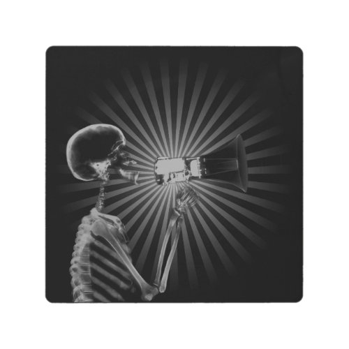 X_Ray Skeleton on Megaphone _ BW Metal Print