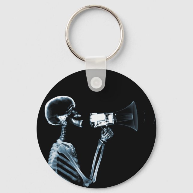 X-RAY SKELETON ON MEGAPHONE - BLUE KEYCHAIN (Front)