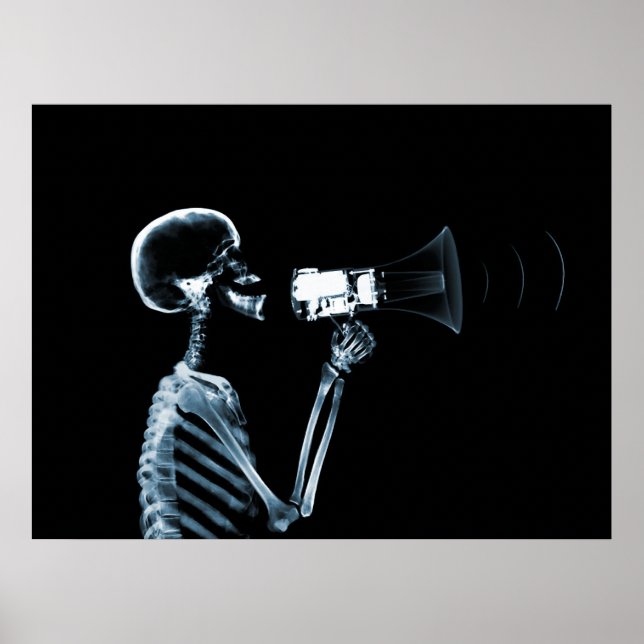 X-RAY SKELETON ON MEGAPHONE - BLUE POSTER (Front)