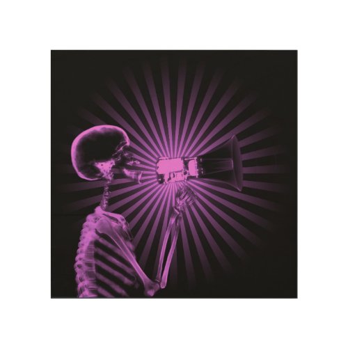 X_Ray Skeleton on Megaphone _ Light Purple Wood Wall Art